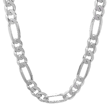 Silver Figaro chain.