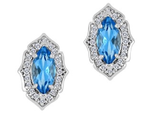 10k white gold blue topaz and diamond earrings