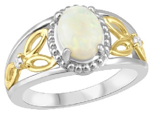 10k whiteyellow gold opal and Canadian diamond ring 8x6mm oval opal 0026ct canadian diamonds x2 Cert 300