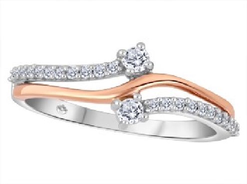 10K white and rose gold; Canadian diamond ring.
22 diamonds: .005 each
2 diamonds: .0045 each
1 Canadian Diamond CAD188633: 0.046 carat
1 Canadian Diamond CAD188862: 0.046 carat
#231