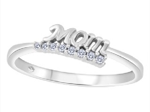 10 K white gold diamond   MOM   ring. Size 6
.0045 total diamond weight.