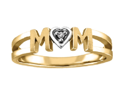 10K yellow gold MOM ring with diamond.