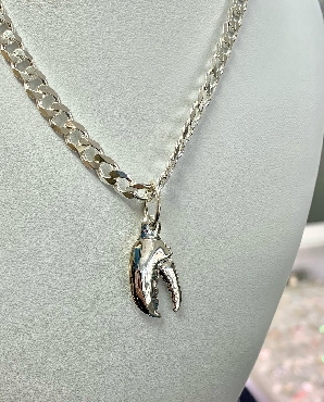 Sterling silver; custom made lobster claw charm.