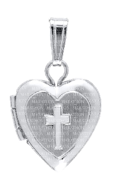 Sterling silver; small heart locket with cross and 15   chain.