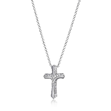 Sterling silver ELLE   Devotion   cross necklace 16  +2   with signature ruby.
