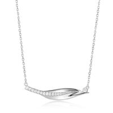 Sterling silver Elle®   Foliage   horizontal leaf pendant on cable chain with signature ruby.