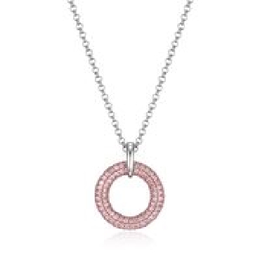 Sterling silver Elle   Stardust   15mm circle necklace 17+3   with pink zirconias and signature ruby.