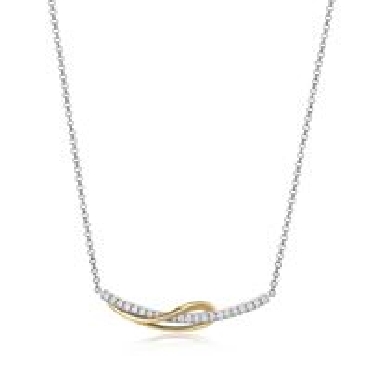 Elle   Confluence  ; gold plated; curved bar necklace; with rhodium finish and signature ruby.