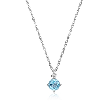 Sterling silver Elle birthstone Blue topaz necklace 17+2