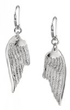 Sterling silver Elle® angel wing earrings with signature ruby