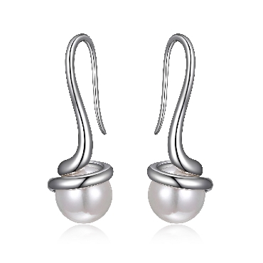 Sterling silver Elle®   Pearl   long hook earrings with signature earrings.