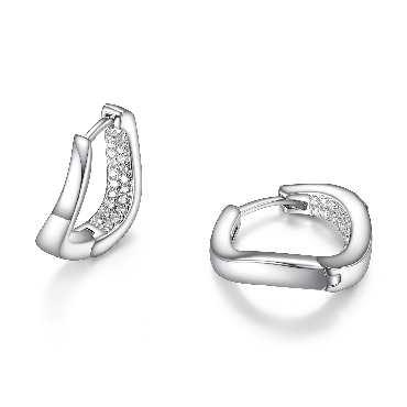 Sterling silver ELLE® ocean twist huggie earrings with signature rubies.