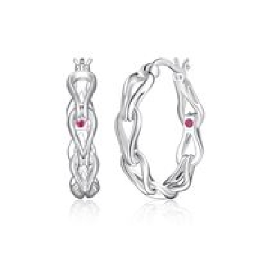 Sterling silver Elle Coalesce Eternity link 25mm hoops with signature ruby