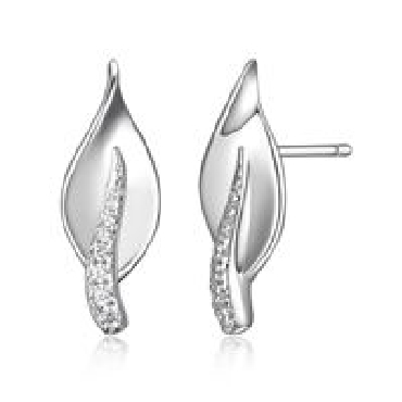 Sterling silver Elle®   Foliage   leaf earrings with cubic zirconia and signature ruby.