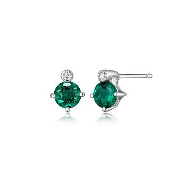 Sterling silver Elle birthstone created emerald studs.