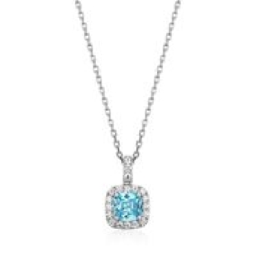 Sterling silver elle   radiance   blue cz cushion 6mm necklace 17+3