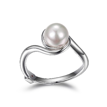 Sterling silver Pearl Elle® ring with signature ruby. Size 8.