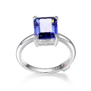 Sterling silver Elle tanzanite ring with signature ruby.