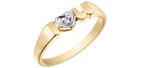 10K gold   I Love You   ring.
1 fancy cut diamond: 0.01 carat