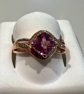 Rose gold pink topaz and diamond ring