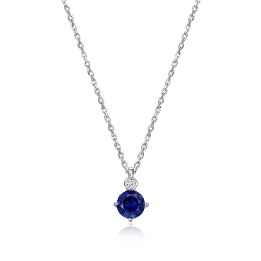 Sterling silver Elle birthstone created sapphire necklace.