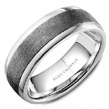 14k white gold/tantalum band.
7.5mm wide
2.2mm thick
diamond brush top and high polish edges.