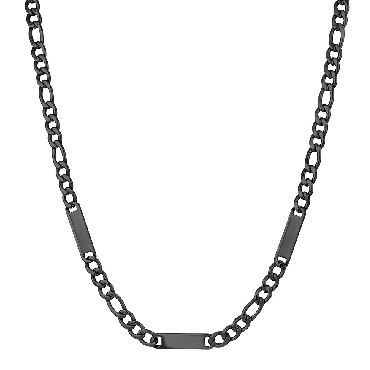Italgem stainless steel Black IP 6mm figaro 3 plate 22 necklace