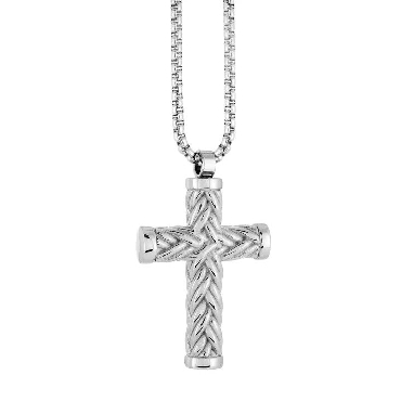 Italgem stainless steel weave design cross necklace.