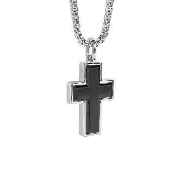 Italgem stainless steel gun IP brushed cross necklace.
