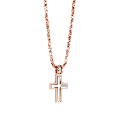 Stainless steel rose plated brushed cross pendant on 18 sparkle chain