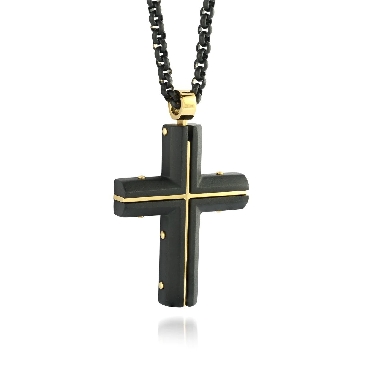 Stainless steel black cross necklace.