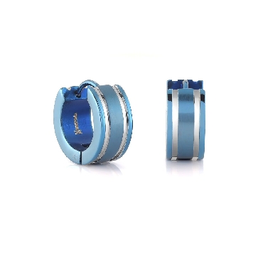 Italgem stainless steel Blue IP brushed stripe edge huggie earrings