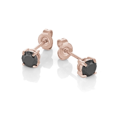 Italgem stainless steel Rose IP black CZ 6mm stud earrings