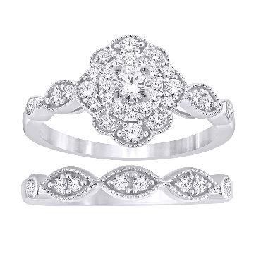 10k white gold diamond bridal set with halo 050ct