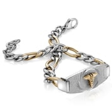 Italgem stainless steel gold Medic Alert figaro bracelet.
