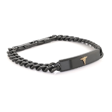 Italgem stainless steel black gold medic alert bracelet 8+05