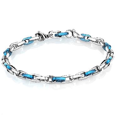 Italgem stainless steel blue ip mixed links matte polished 8 +1 bracelet