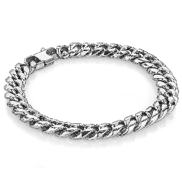 Italgem stainless steel cuban link grooved lines bracelet