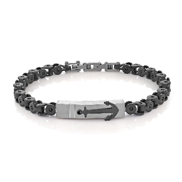 Italgem black stainless steel screw link anchor plate bracelet