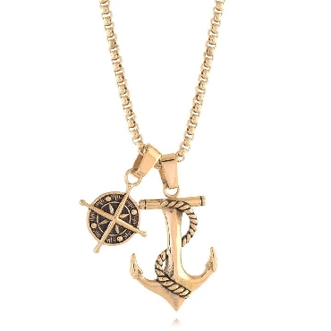Italgem stainless steel gold IP necklace with compass charm