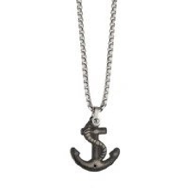 Italgem stainless steel black IP anchor pendant box necklace