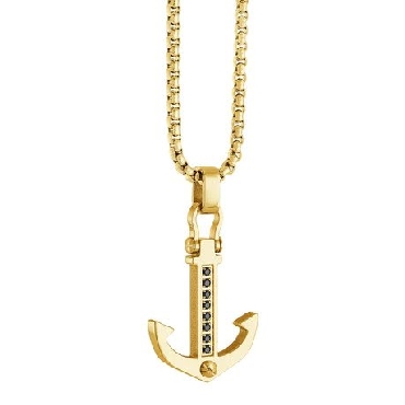 Italgem stainless steel screw-accent black-cz anchor necklace.