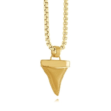 Italgem stainless steel gold-IP brushed-polished shark tooth necklace.