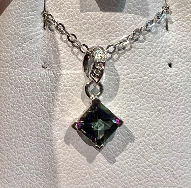 10K White Gold Diamond & Mystic Topaz Pendant