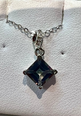 10K White Gold Diamond & Mystic Topaz Pendant