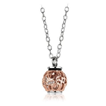 Italgem Steel and Rose gold plated Butterfly CZ Urn Pendant