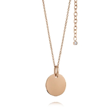 italgem stainless steel rose-IP round disc white CZ pendant 16  +4   necklace.