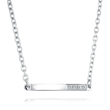 Italgem stainless steel white CZ bar necklace