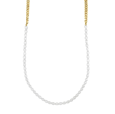 Italgem steel gold plated curb chain with pearls