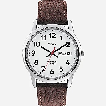 Men s Easy Reader Timex Watch with genuine leather strap and 30M water resistance